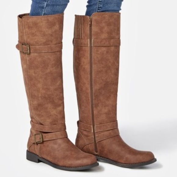 Brandnew Ride Around Faux Leather Cognac Flat Boot - Picture 1 of 5